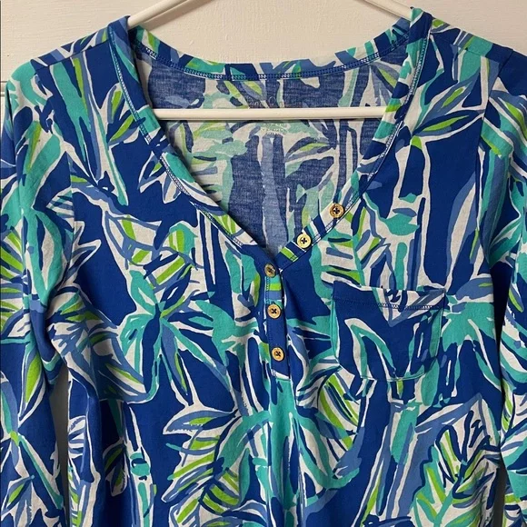 Lilly Pulitzer Palmetto Bamboo Pima Cotton 3/4 sleeve V neck top women’s size M - Picture 2 of 14